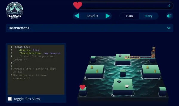 Flexica's Journey - A game to learn flexbox